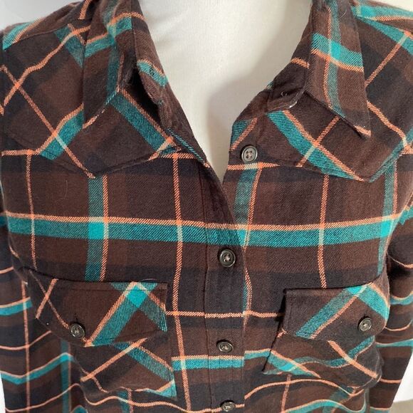 Western style plaid brown turquoise black peach 100 cotton buttons brand new - Picture 2 of 4